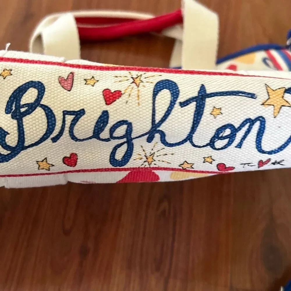 Brighton LOVE heart red white and blue patriotic Canvas medium tote with webbing